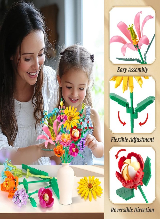 Linkowin 756 PCS Flower Bouquet Building Sets - 11 Kinds of Building Block Flowers, Botanical Collection Crafts Set for Home Office Decoration, Valentines Day for Adults Girl, No Vase - Image 4